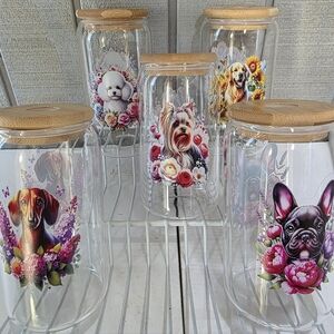 Dog Themed Glass Tumbler, Bamboo Lids & Glass Straw